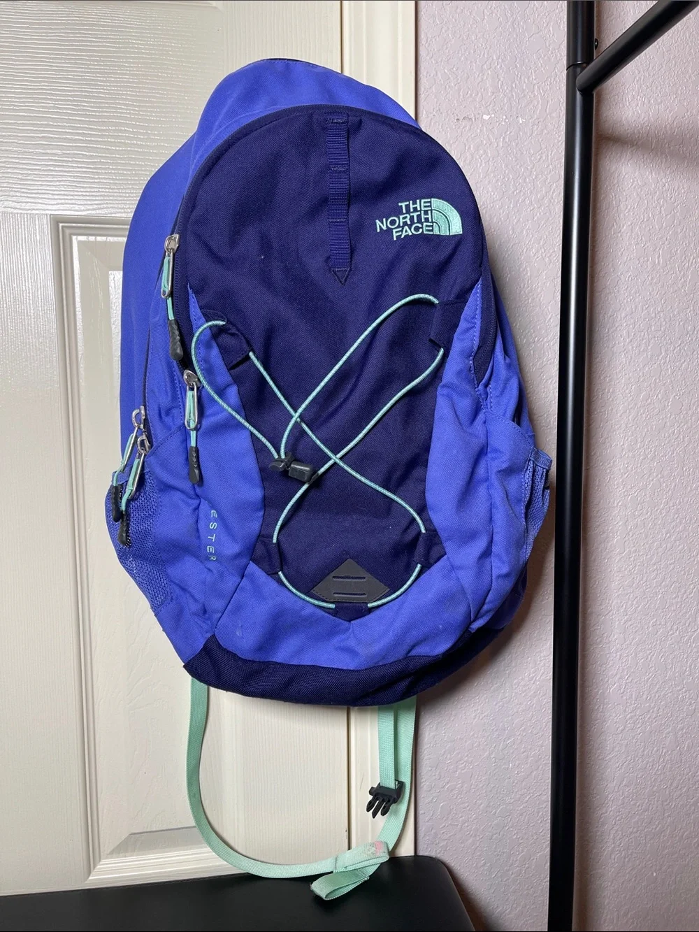 The North Face Blue and Navy Backpack with Mint Accents